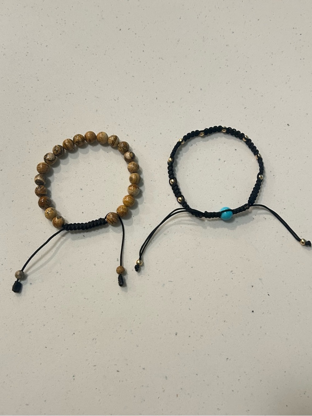 Adjustable (2) Beaded Friendship Bracelets - Brown & Turquoise